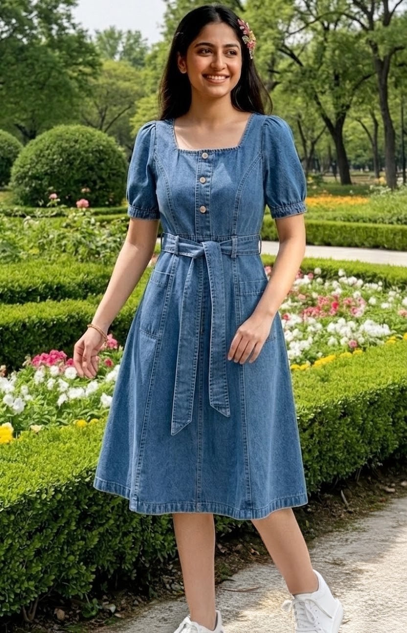 Ava-Elegant Viscose Fit & Flare Midi Dress
