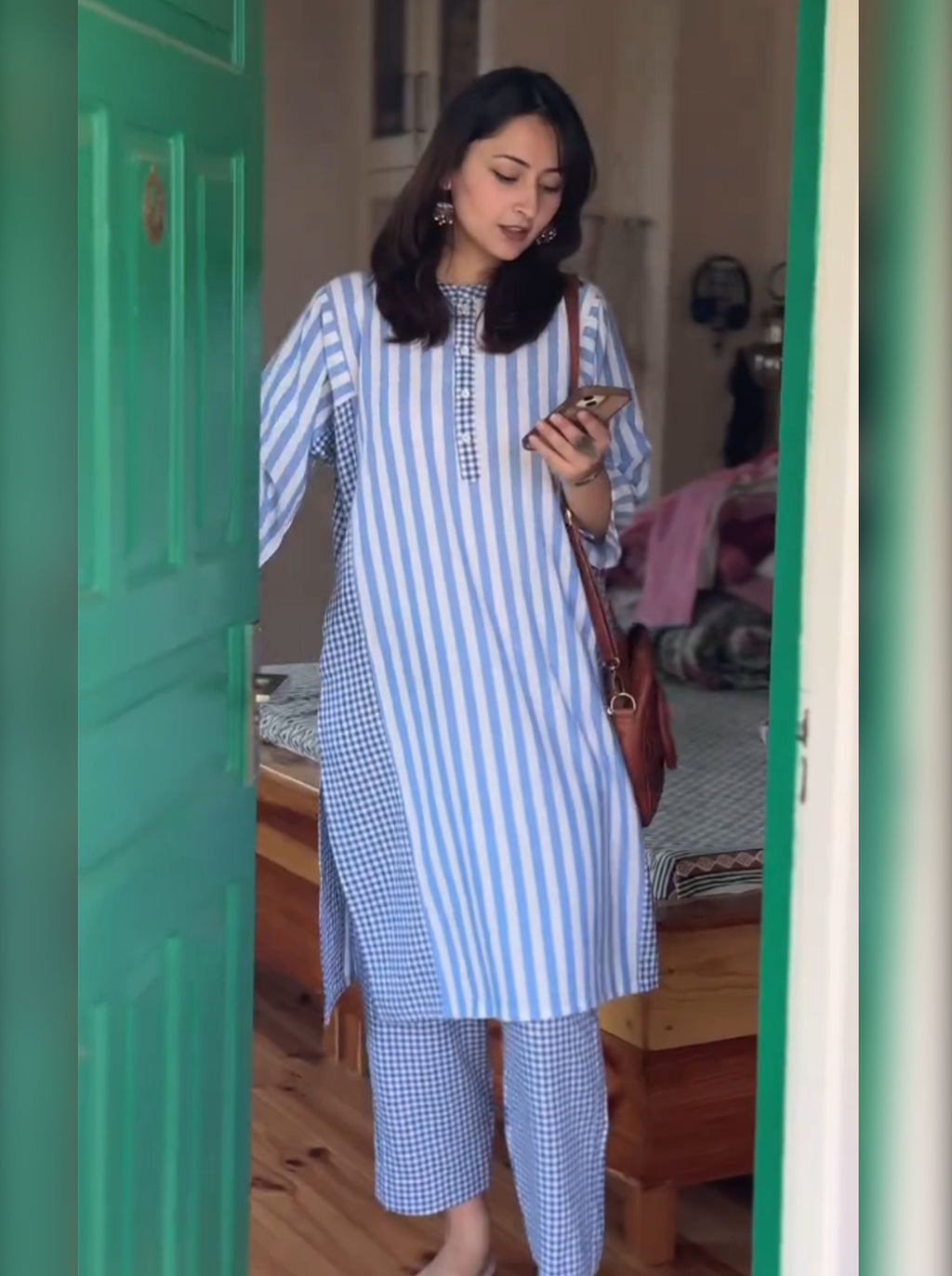 PYALI Pair – Soft Cotton Stripes & Checks Fusion Kurti Set
