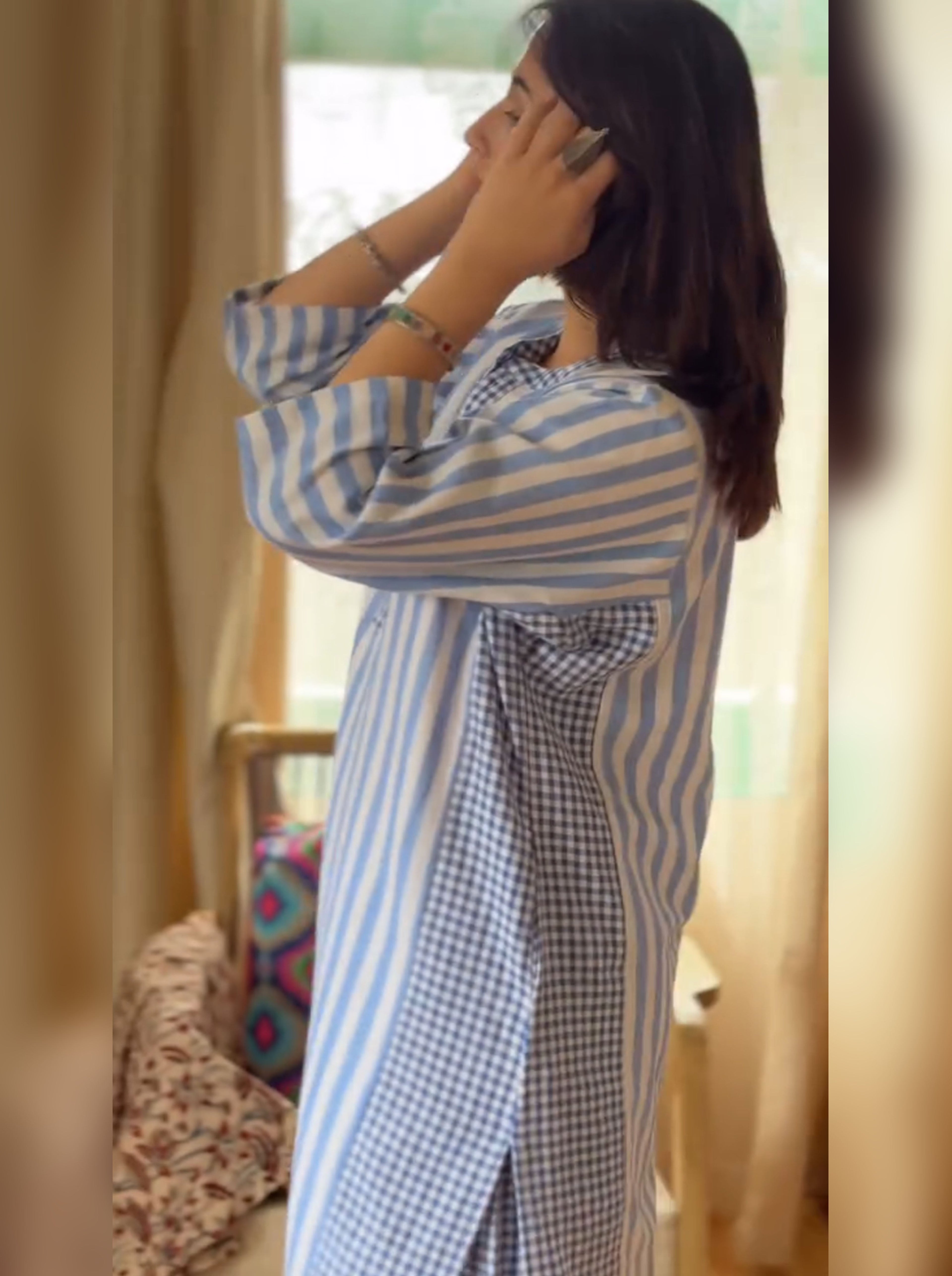 PYALI Pair – Soft Cotton Stripes & Checks Fusion Kurti Set