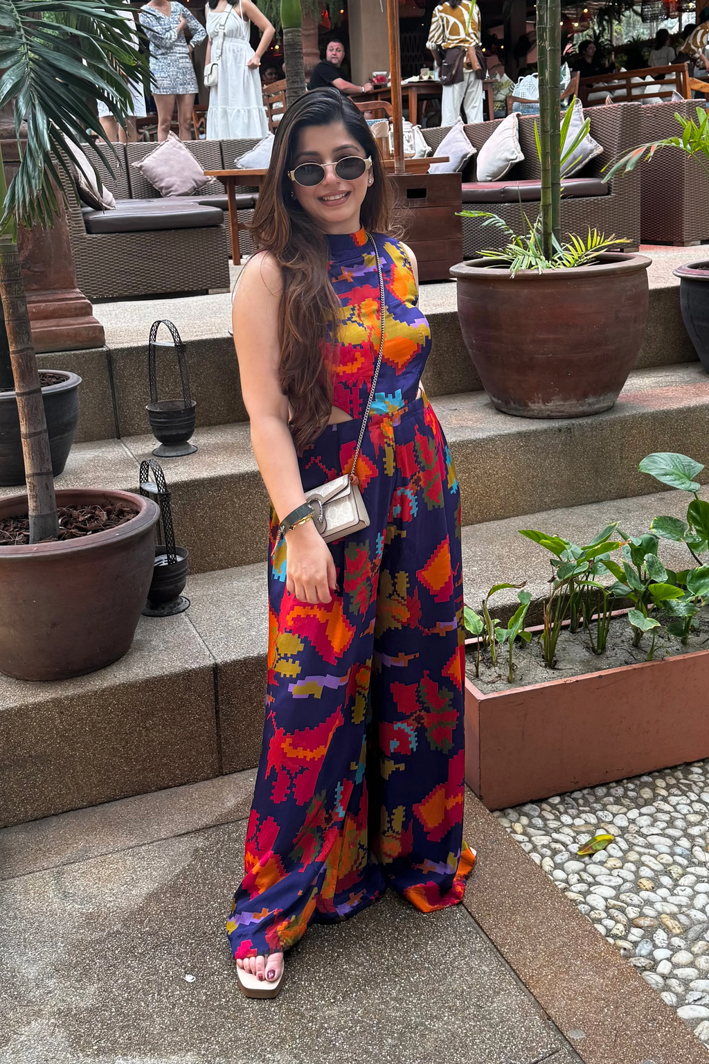 Mavrica-  Printed Side Cut Sleeveless Jumpsuit