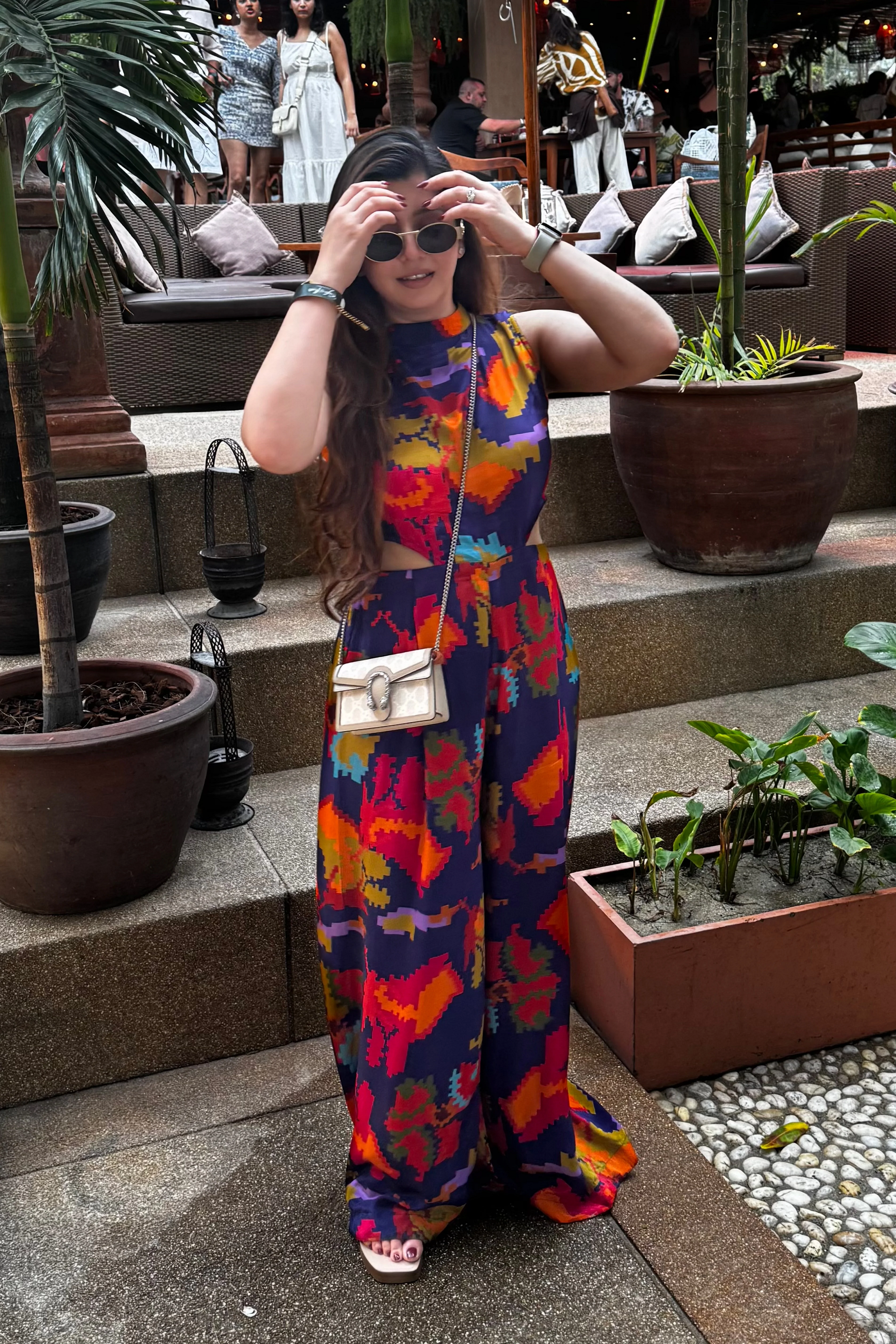 Mavrica-  Printed Side Cut Sleeveless Jumpsuit