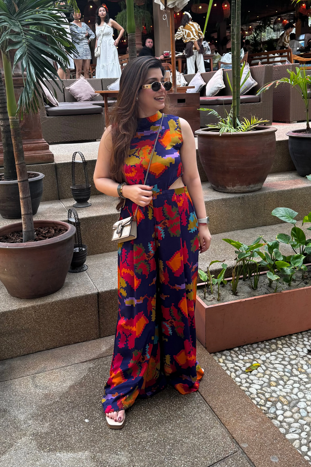 Mavrica-  Printed Side Cut Sleeveless Jumpsuit