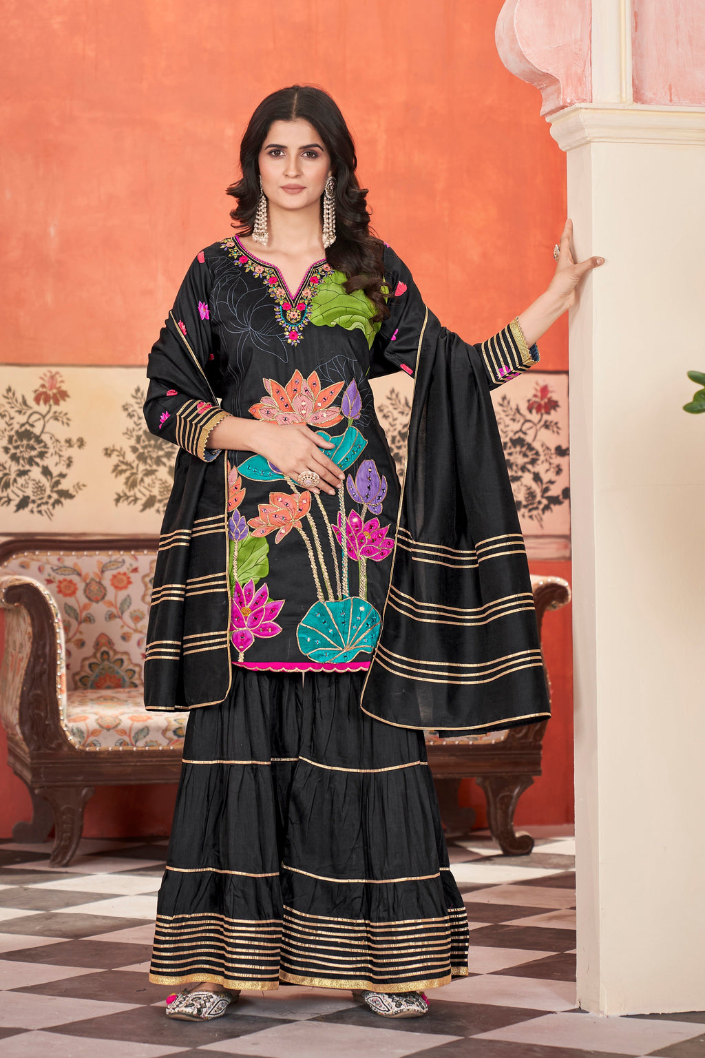 HAYAT- HEAVY FANCY KURTI SARARA PAIR WITH DUPATTA SET