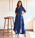 Zulekha -Elegant Navy Blue Block Print Kurta Set