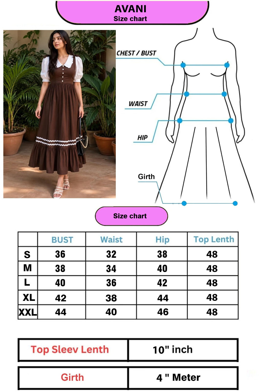 AVANI-Women's Casual Cotton Gown / Midi Dress