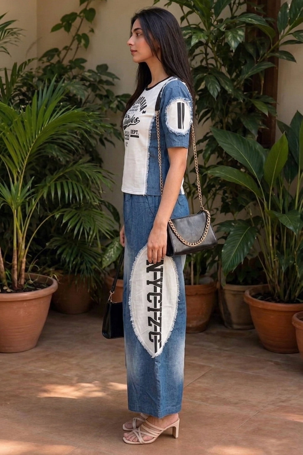 Fornia- Printed  Denim Look Co-Ord Set