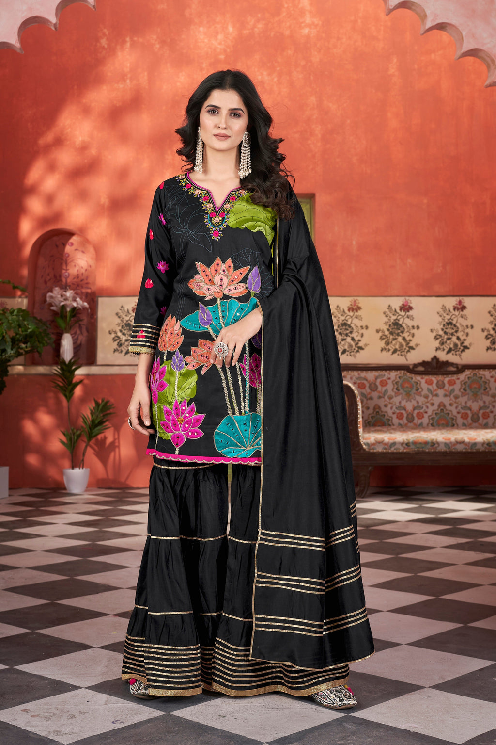 HAYAT- HEAVY FANCY KURTI SARARA PAIR WITH DUPATTA SET