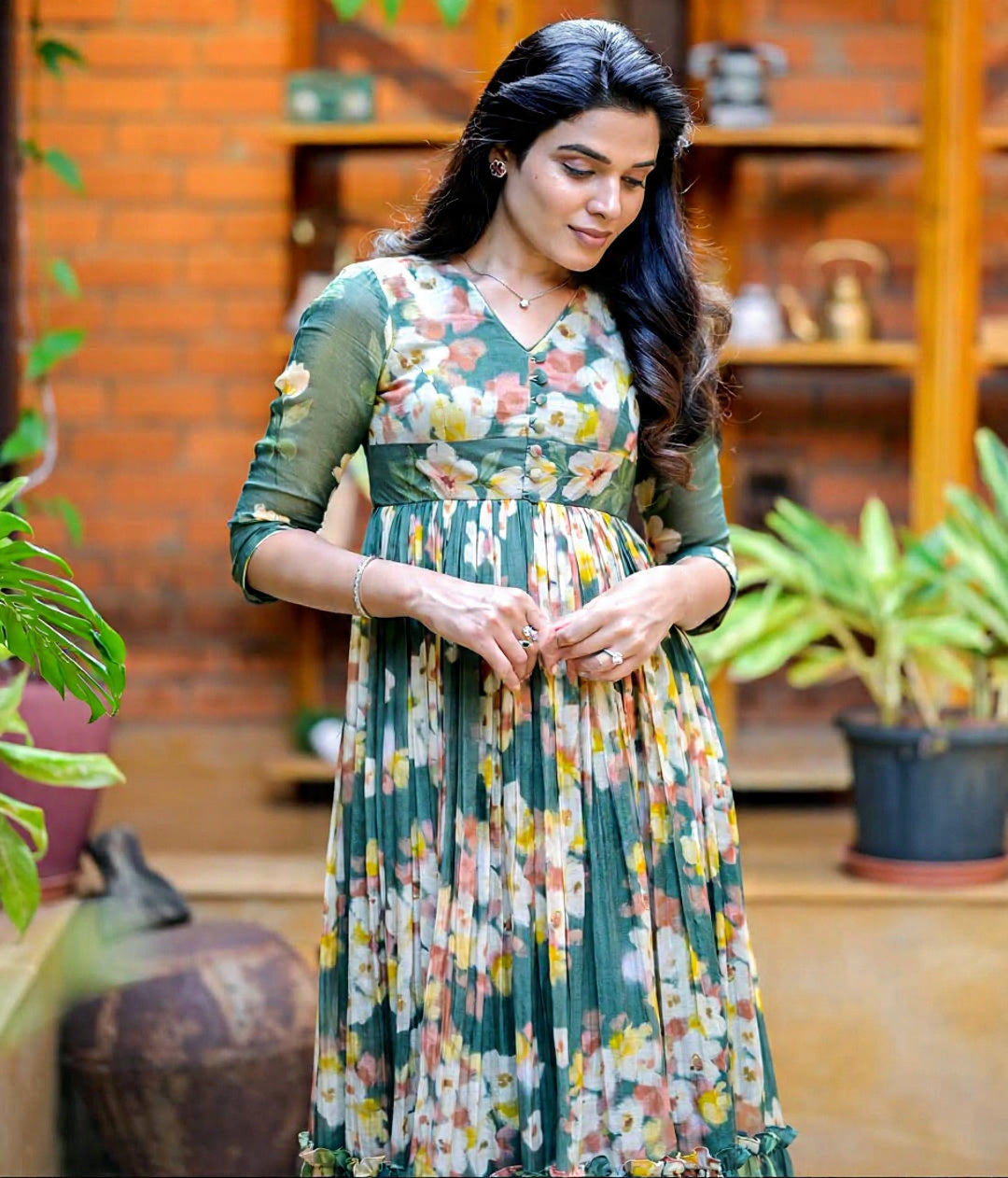 Nisha - Green Floral Midi Western Wear