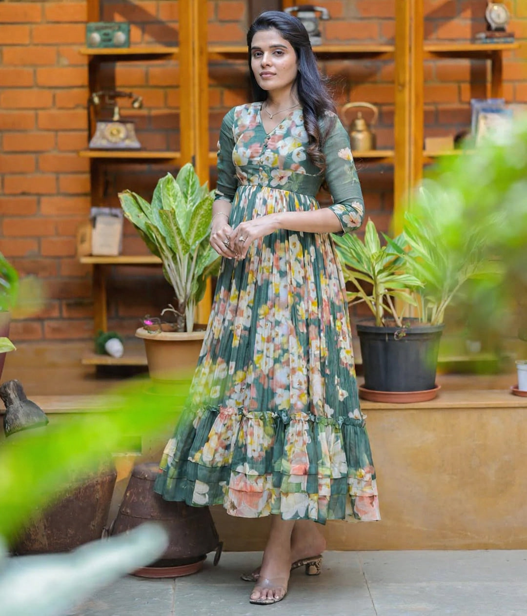 Nisha - Green Floral Midi Western Wear