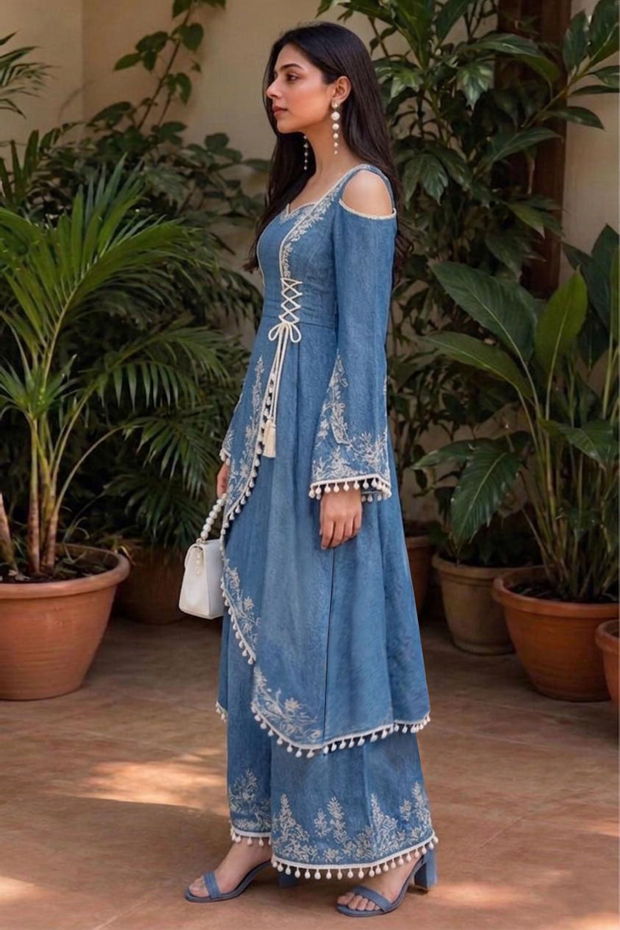 SOOPHIA-Women's Embroidered Kurti with Palazzo Set