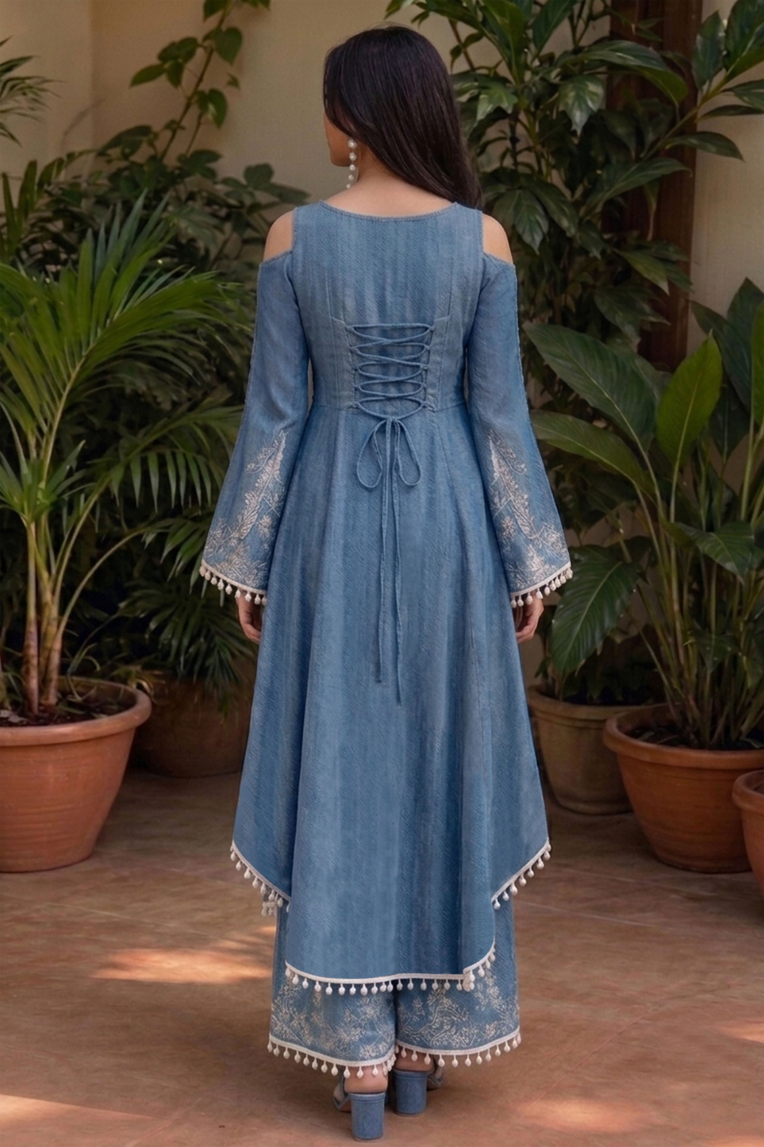 SOOPHIA-Women's Embroidered Kurti with Palazzo Set
