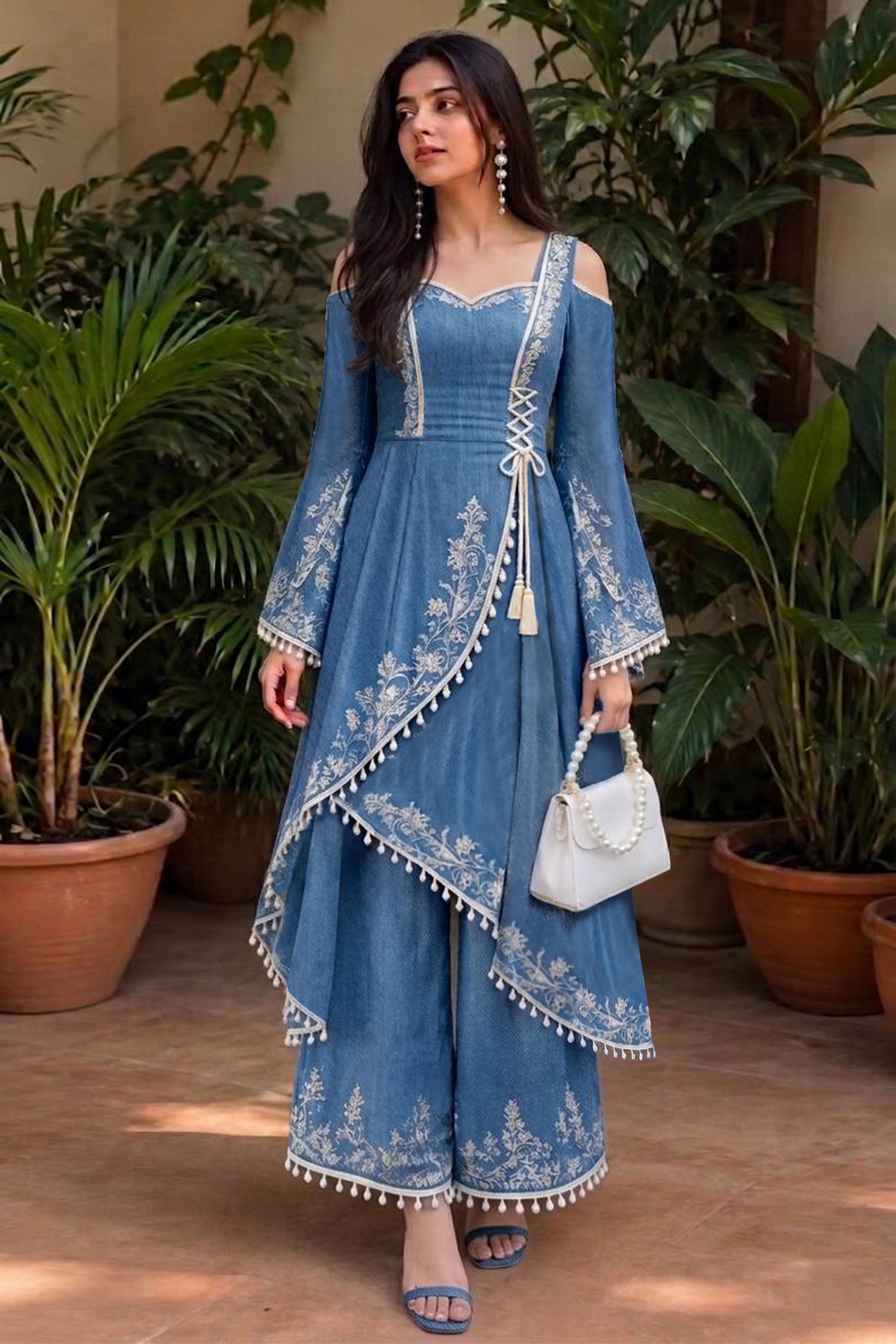 SOOPHIA-Women's Embroidered Kurti with Palazzo Set